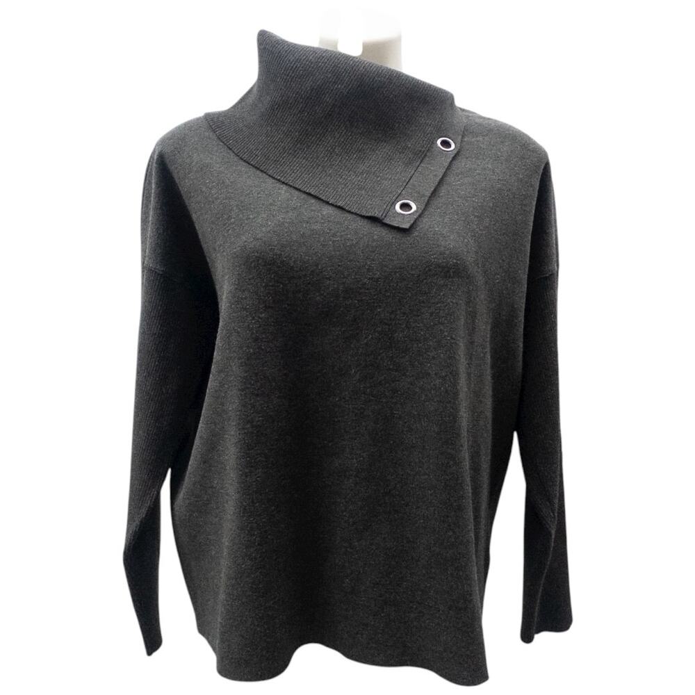 Per Se Carlisle Grommet Asymmetrical Turtleneck Sweater Gray Avant Garde Women L